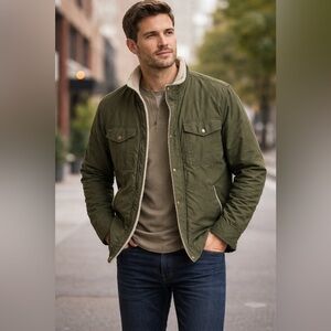 Marine Layer Sz M James Waxed Green Canvas Field Trucker Utility Sherpa Jacket